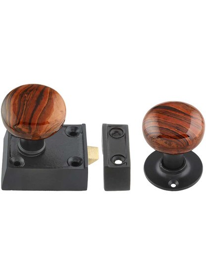 Small Cast Iron Rim Latch Set with Bennington-Style Knobs.